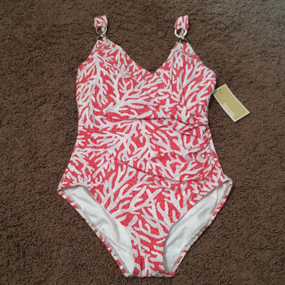 Michael Kors Wrap Front One Piece Coral Mosaic - Picture 4 of 9